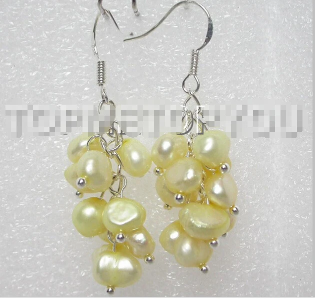 

Free shipping Charming! soft yellow Baroque pearls earrings E421
