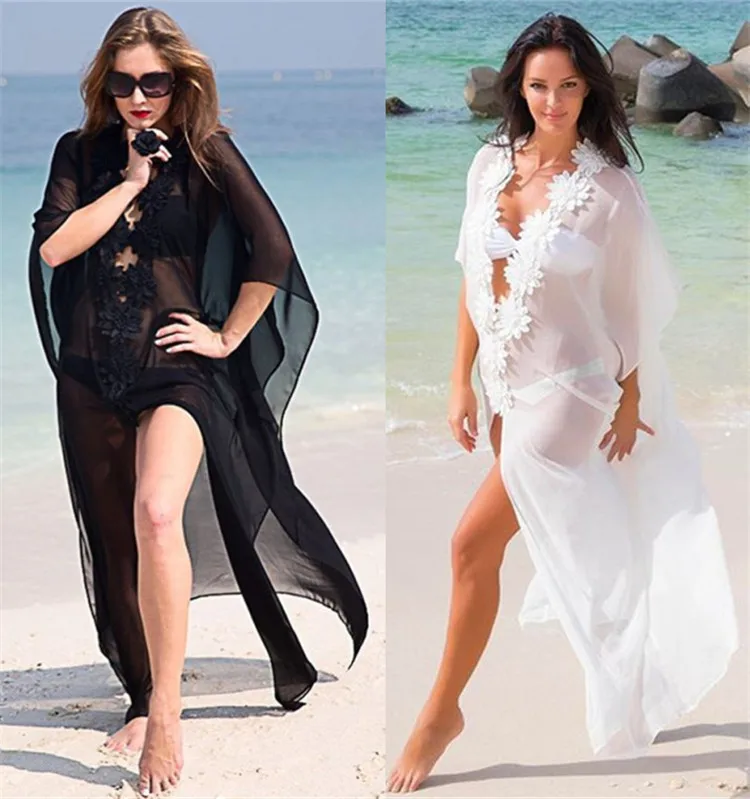 

Plus Size Beach Cover Up Woman Clothes Beachwear Outlet Tunic Large Chiffon Pure Color Decals Skirt Upper Garment Loose Big