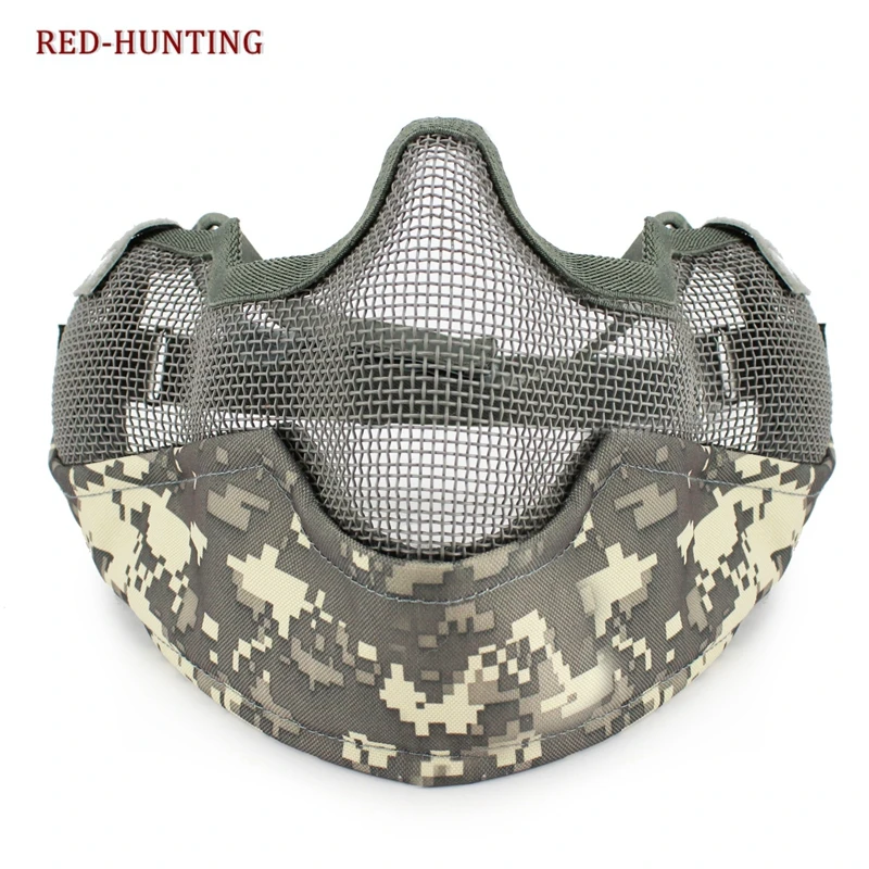 Новый V2 жесткий металлическая сетка половину лица страйкбол защиты с защитой ушей Охота маска