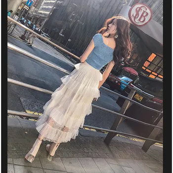 

2019 Summer New Arrival Faldas Largas Elegantes Gauze Stitching Lace Skirt Sweet Fairy Layer Skirt Tulle Skirt clothes