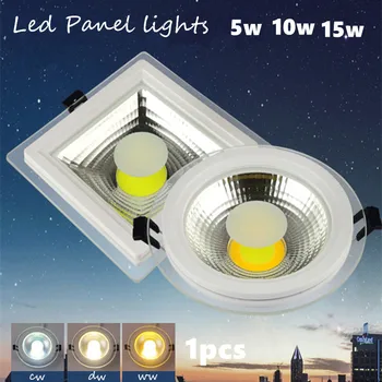 

3 color change glass led COB panel light LED Ceiling Recessed Light AC85-265V LED Downlight COB 5W 10W 15W Home lighting 1pcs