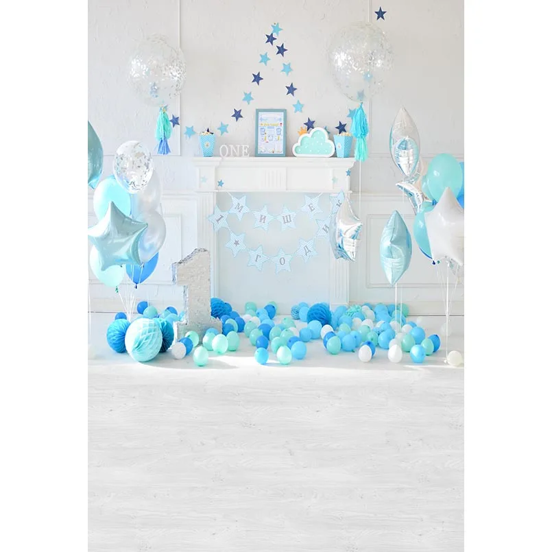 

5x7ft White Room Turquoise Balloons Baby Shower Fireplace Washable No Wrinkle Photo Studio Background Backdrop Polyester Fabric