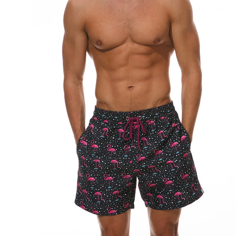 board shorts men fashion flamingo animal flowers print beach shorts quick dry swimwear bermuda masculino casual shorts men M-3XL - Цвет: C13