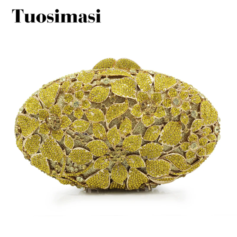 

Luxury crystal clutch evening bag lemon green flower party purse women wedding bridal handbag big bag(88217-MM)