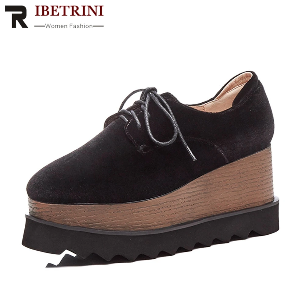

RIBETRINI Brand Design Big Size 33-42 Ladies Lace Up Flat Platform Shoes Woman Girls Shoelaces Leisure Shoes Woman Flats