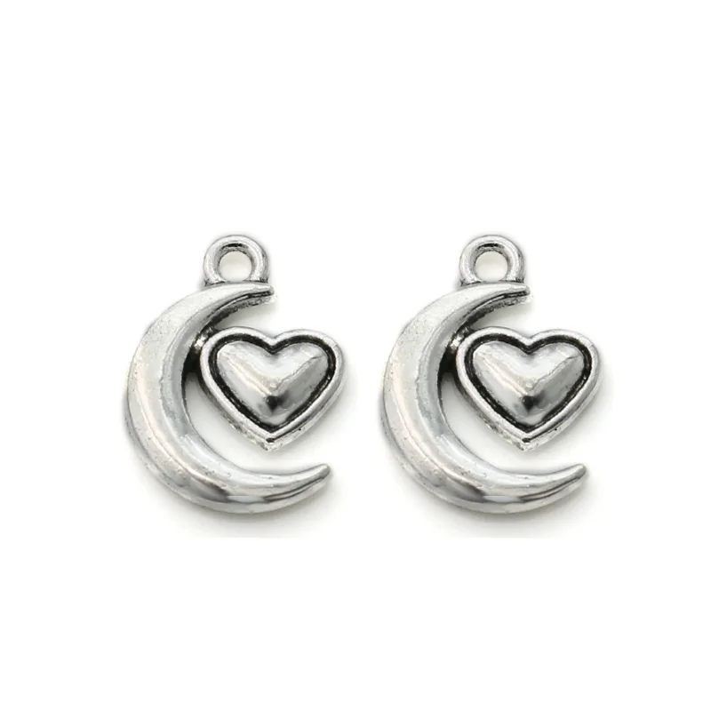 Antique Silver Plated Zinc Alloy Moon Heart Charm Pendant for Jewelry