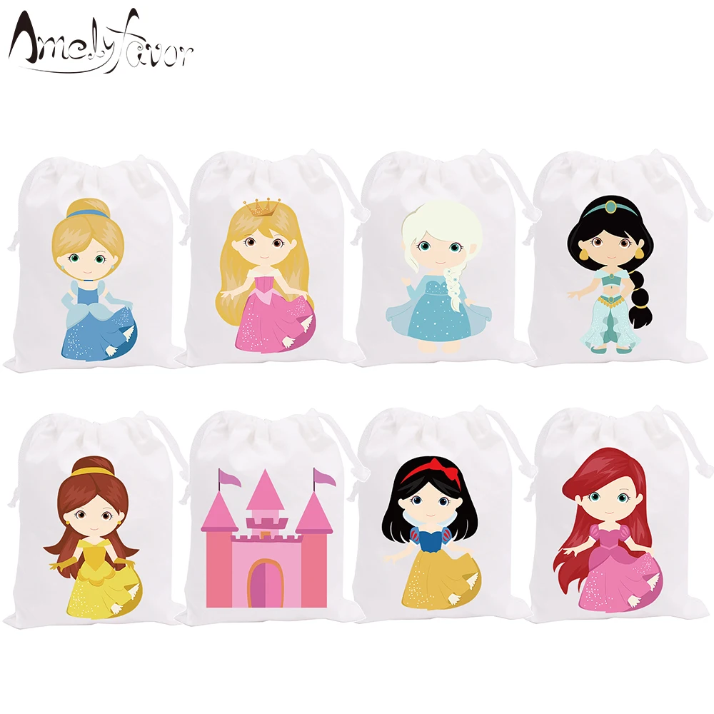 

Princess Theme Party Favor Bags Princess Castle Gift Bags Birthday Party Event Container Supplies Series 3 girls Decor 8PCS