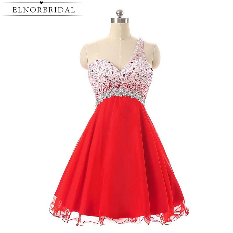 Perles Rouges Robes De Soiree Cocktail 21 Robe Cocktail Courte Chic Une Epaule Courte Robe De Bal Filles Robes De Retour Aliexpress