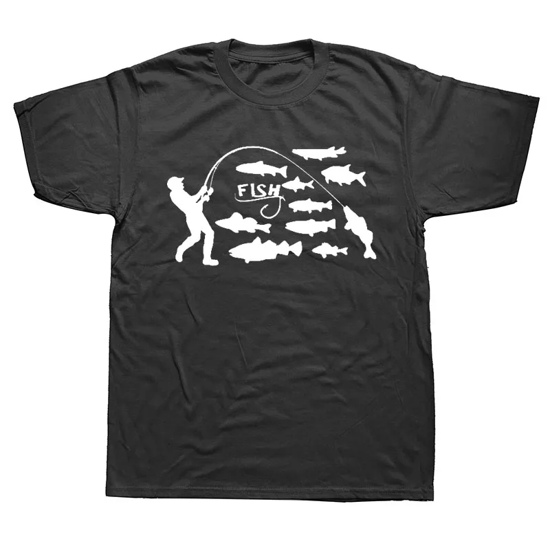 Fishinger Мужская хлопковая футболка с коротким рукавом и круглым вырезом, новинка, футболка с принтом рыбака, модные хип-хоп футболки хип хоп - Цвет: BLACK
