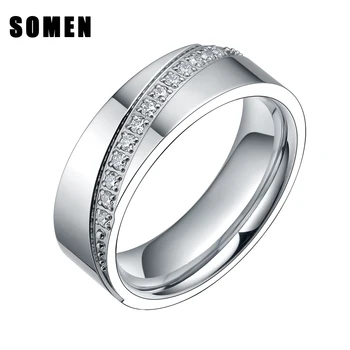 

6MM Silver Titanium Ring Women Cubic Zirconia Engagement Rings Female Wedding Band Fashion Jewelry For Ladies Drop Shipping