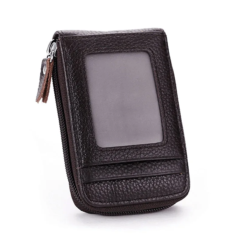 Excellent quality! Genuine Leather Unisex Card Holder Wallets Female Credit Card Holders Women Pillow Card holder w/ photo 2221 - Цвет: Coffee