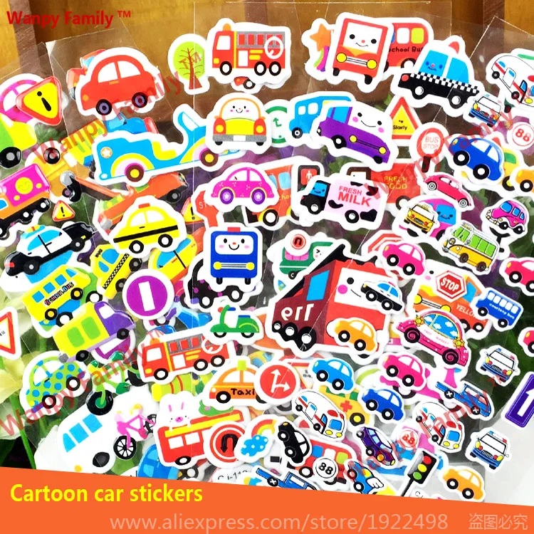 

Cartoon car bubble stickers Very cute cartoon Compact car mini sticker For children enlightenment education toys sticker