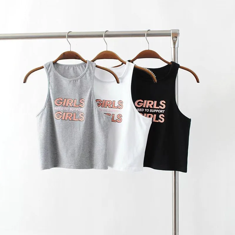 

Europe Style Letter Print Casual Crop Top Women 2018 Summer New Fashion Short O-neck Women's Tank camisas mujer