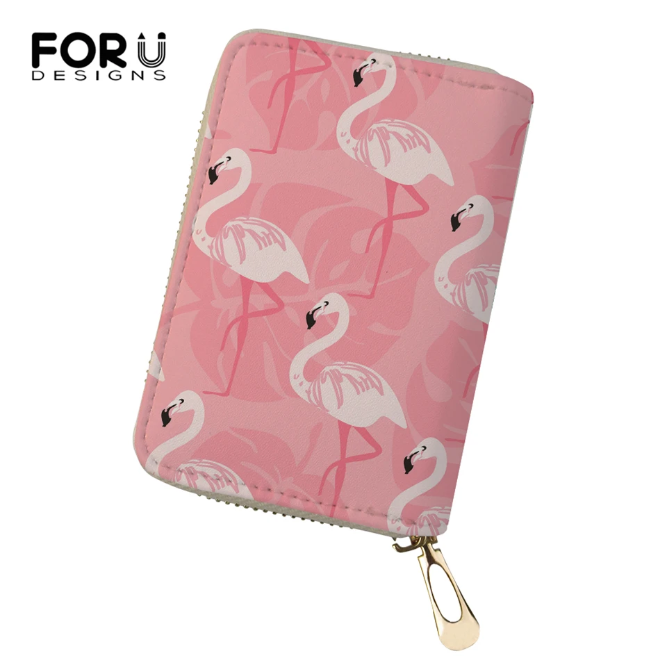 

FORUDESIGNS Women Business PU Card Holder Flamingo Printing Pattern Girls Money Purses Bags Fashion Cluth Travel Card Wallets