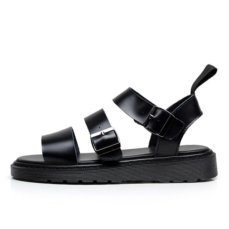 

2019 Genuine Leather Flat Sandals Women Gladiator Sandals Summer Shoes Ladies Buckle Open Toe Couple Casual Sandals
