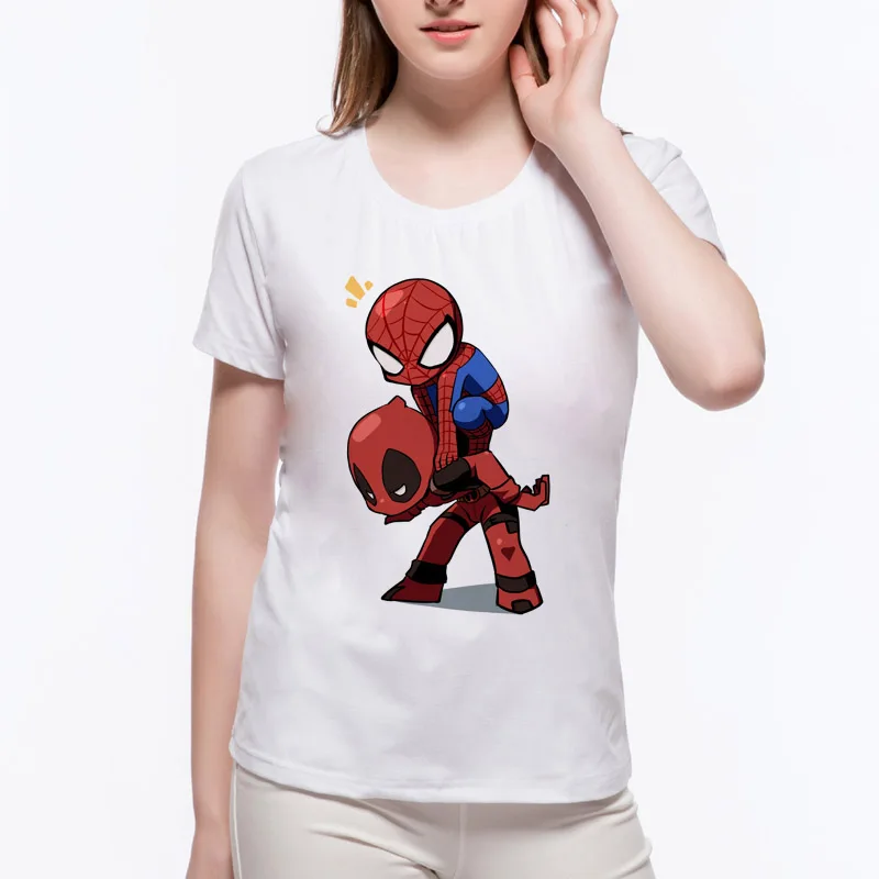 

Fashion Deadpool And Spiderman Slim Women T-shirt Summer New Casual Women's Short Sleeve Cartoon T Shirts Tops Tees 6N-163#