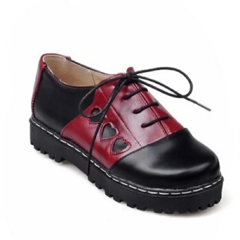 2016 Oksfordzie Buty Platformy Kobieta Starszy PU Leather Pnącza Lace-Up Mieszkania Brytyjski Styl Brogue Casual Buty Damskie Rozmiar Euro 43