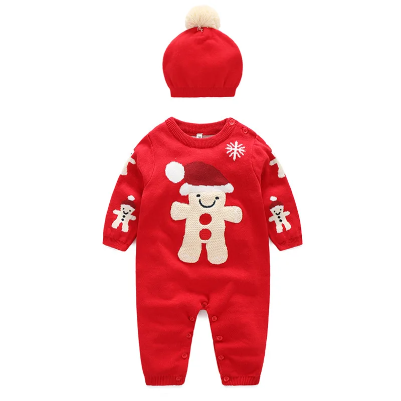 

Baby Clothes Set Baby Girl Snowman Knitted Romper with Hat for Autumn Winter Infant Christmas Jumpsuit Newborn Sweater Costume