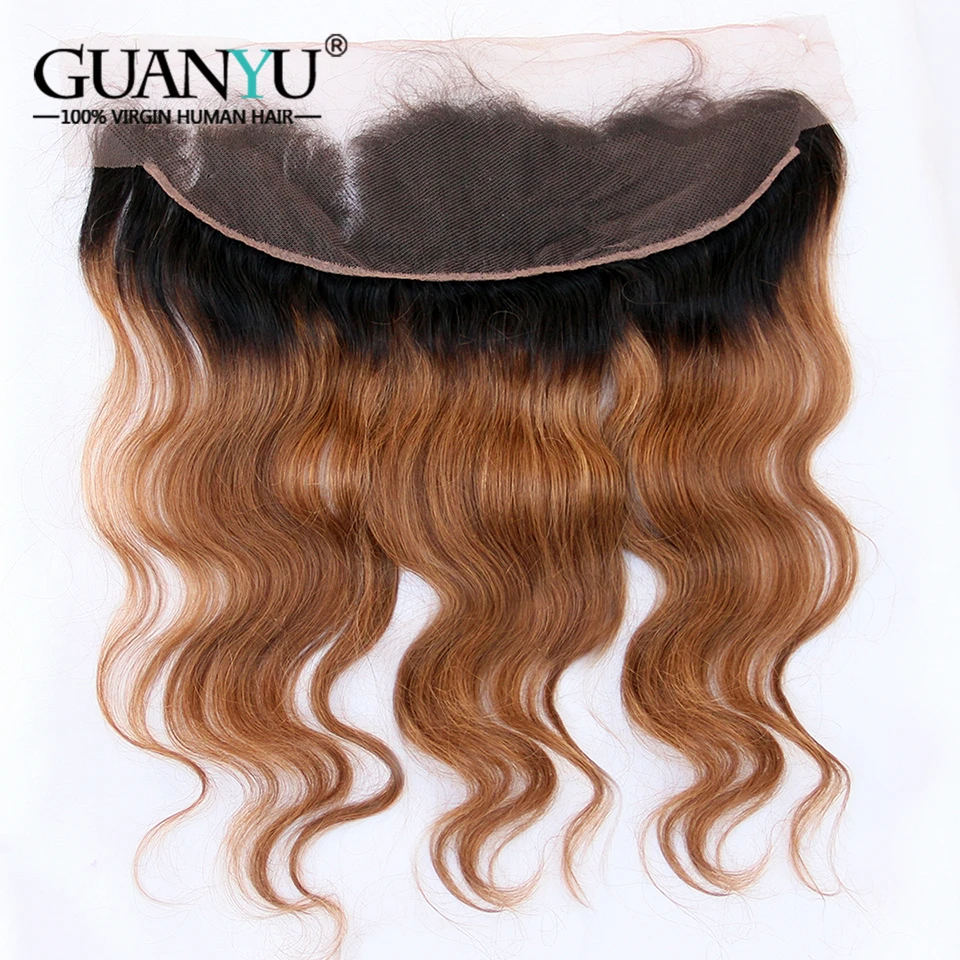 Guanyuhair 1B/30 коричневый Ombre бразильский волос Weave комплект средства ухода за кожей волна натуральные волосы remy 3 s с фронтальной 13X4