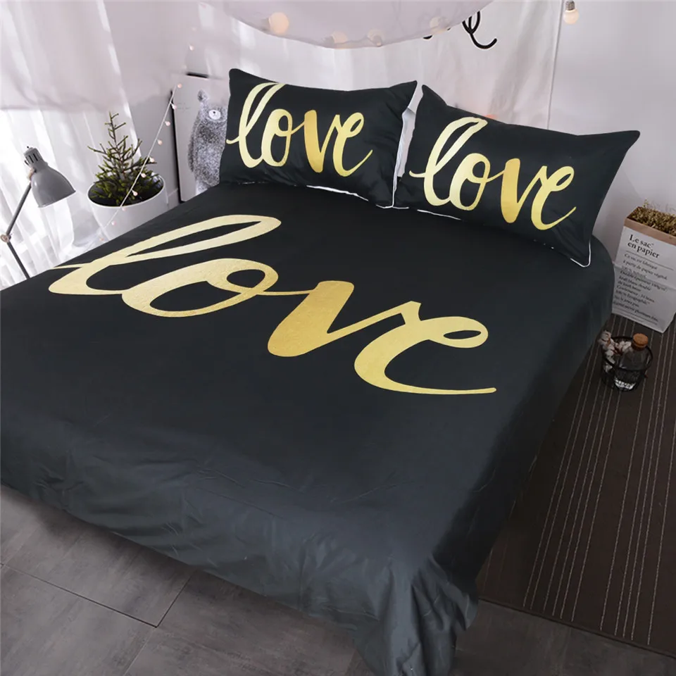 Black Gold Color Bed Sheet Pillowcase 3 Piece Home Decor Chic