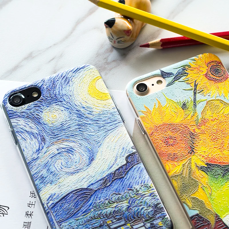 AKI Relief Phone Case for iPhone 6s 6 Plus Case Emboss Artistic Van Gogh Starry Night Soft for iPhone X iPhone 8 7 Plus Case