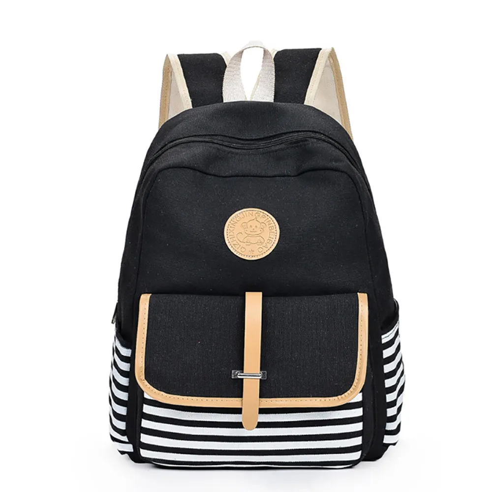 

Black Backpack Girls Canvas Hasp Shoulder Bookbags Backpack School Travel Backpacks Bag Stripped Shoulder Backpacks Bags#20