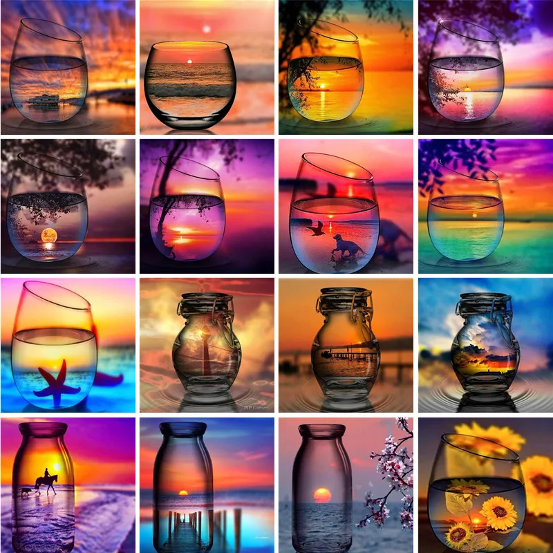 

DIY Diamond Embroidered Glass Landscape Cross Stitch 5D DIY Diamond Mosaic Landscape Full Circle Rhinestone Christmas Gift
