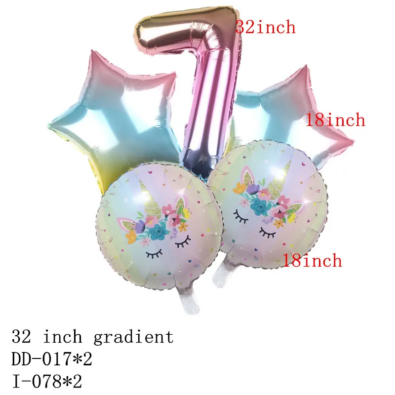 Hdbfh 5 шт./лот Новинка 32-дюймовый градиентная расцветка; Высота цифровой Единорог алюминий воздушный шар для вечерние на день рождения украшение шар - Цвет: 7