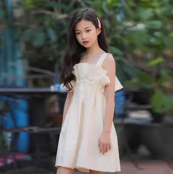 

2019 Korean style girls ruffles dress off shoulder fashion cotton summer girls dresses 4-9t B196