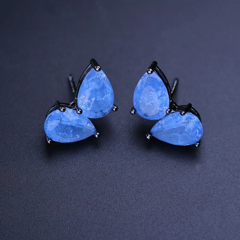 

Newranos water drop shape stud earring purple fusion stone black plated earring party jewelry women gift EFX001522