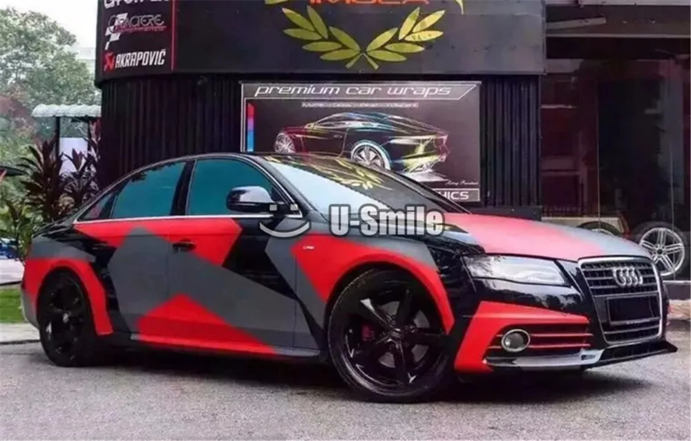 Elite Merah Pixel Camo Vinyl Wrap Mobil Balap Film Gelembung