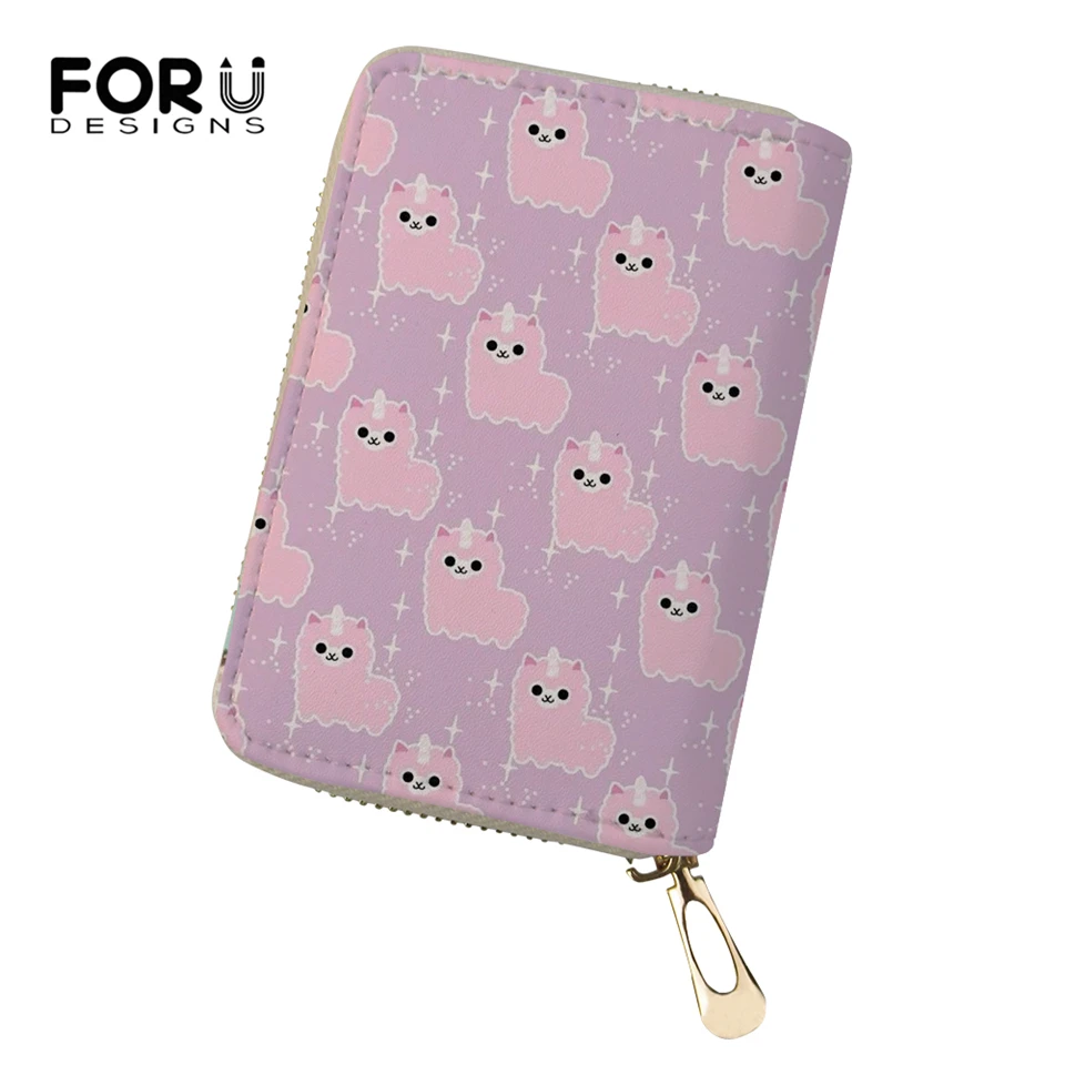 

FORUDESIGNS Fashion Women Business PU Card Holder Pink Sheeps Prints Girls Money Purses Cartoon Animal Pattern Cluth Wallets