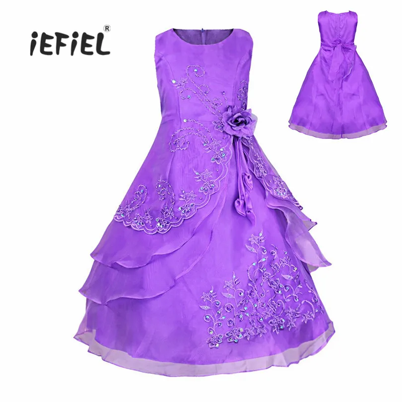 

2017 iEFiEL Embroidered Fower Girls Dress for Wedding Floor Length Princess Girls Pageant Dresses Girls First Communion Dress