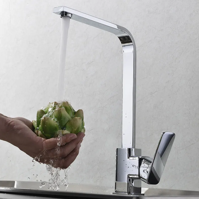 

Kitchen wash basin faucet, all copper material rotated 360 degrees placed square sink faucet cold and hot mixer chrome