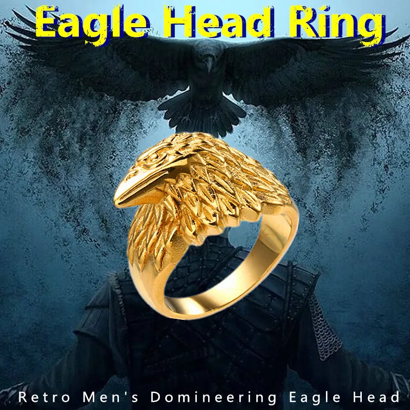 KLDY stainless steel viking rings for men Eagle Head Ring male Retro men's eagle ring gold punk Jewelry wholesale | Украшения и