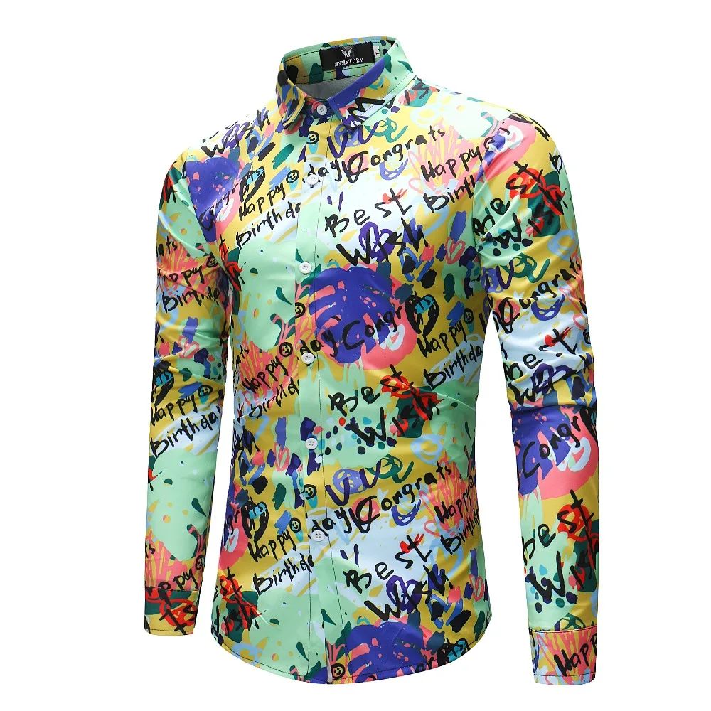 Men Flower Shirts Long Sleeve Shirts Slim Fit Men 3D Printed Shirts Spring Autumn Casual Hawaiian Shirts for Mens Clothing