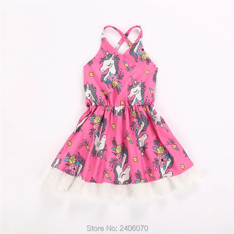 

baby girls summer clothing unicorn pink lace dress toddler princess dresses