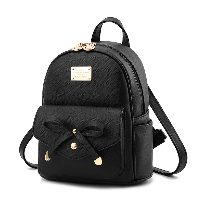 Роскошный модный мини-рюкзак, Дамские кожаные маленькие рюкзаки, милые школьные сумки с бантиком для девочек-подростков, красивая женская сумка - Цвет: Черный
