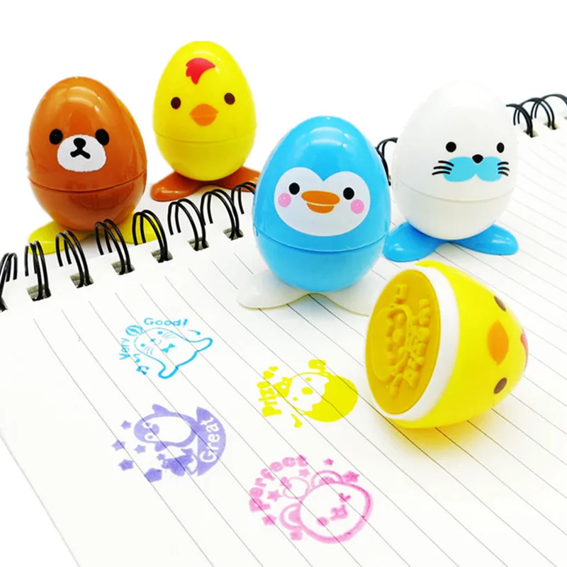 Состоящие из 4 предметов для детей: штамп цветной небольшой яичной скорлупы Улыбающееся с мультипликационным принтом для детей на заказ Пластик резиновые самостоятельной Печати На чернилах игрушки