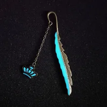 1 шт новинка ретро перо Корона закладки светящиеся светится в темноте серебро страницы маркер металлическая Закладка книги аксессуары