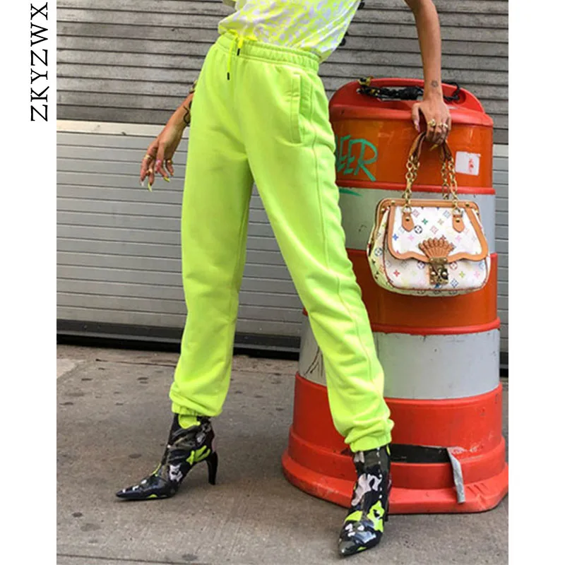 Женские свободные джоггеры ZKYZWX повседневные неоново зеленые брюки в стиле хип