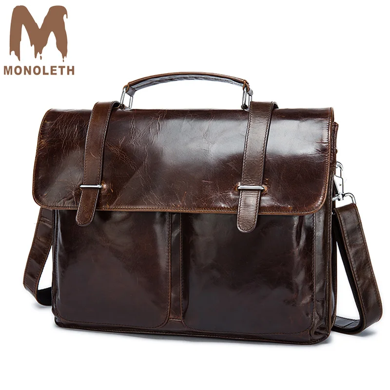 

MONOLETH Vintage Genuine Leather Messenger Bag men Crossbody Single Shoulder Bag For Men Rugged Portfolio Cover Closure Bag 8814