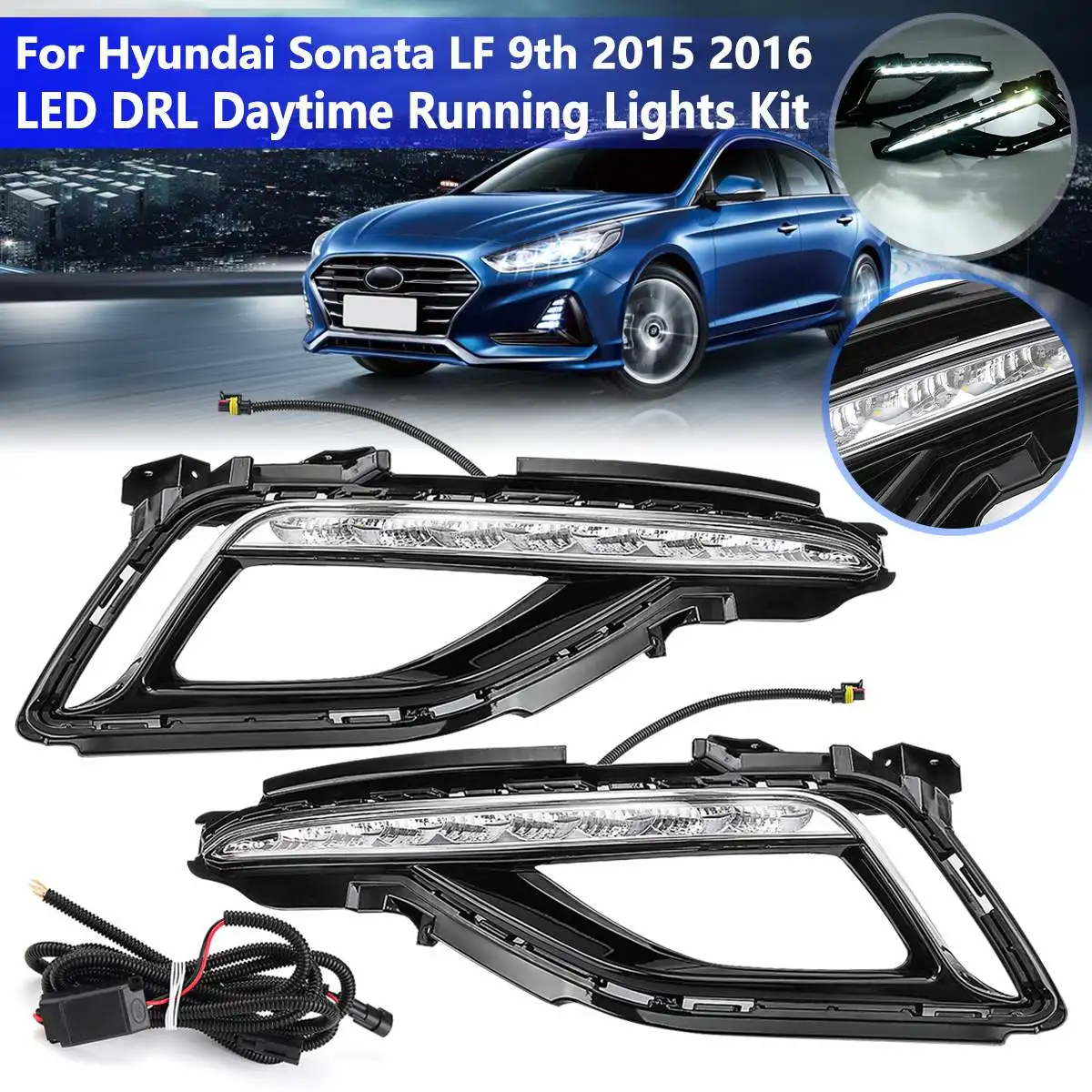 

For Hyundai Sonata 9 2014 2015 2016 1 Pair 12V Led Drl Car Daytime Running Light Fog Lamp Headlights Styling Driving Lamp DIY