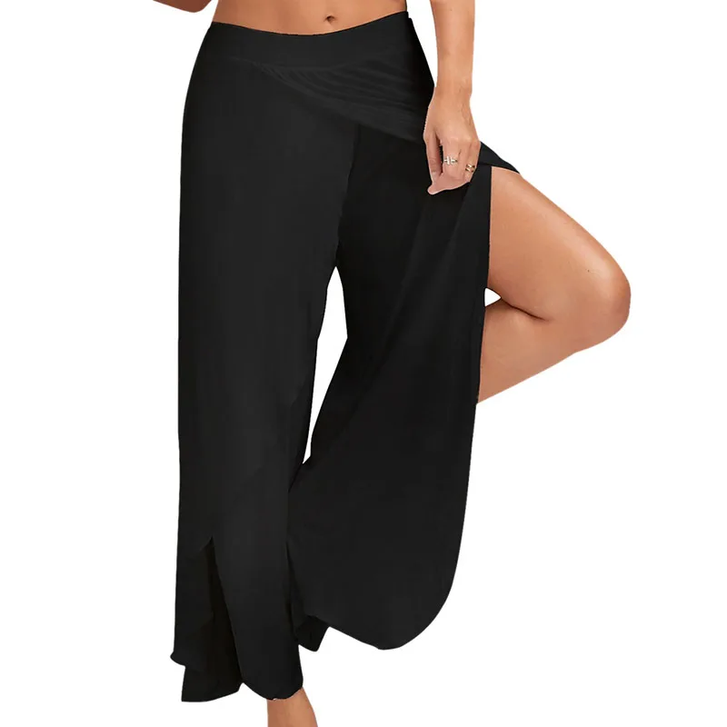 Well designed Female High Split Trousers Loose Pants Fitness Wide Leg