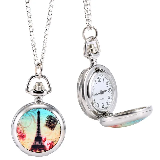 Fashion Vintage Quartz Pocket Watch Colorful Tower Pattern Retro Sweater Chain N Fashion Vintage Quartz Pocket Watch Colorful Tower Pattern Retro Sweater Chain N