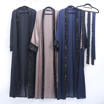 

Sequin Abaya Turkish Kimono Dubai Kaftan Muslim Hijab Dress Abayas For Women Caftan Islamic Clothing Robe Femme Prayer Clothes