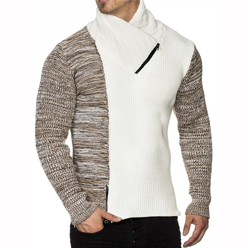 Men's Knit Sweater with Scarf Collar Slim Zip Hoodie Sweater Hip Hop Streetwear High Quality Long Sleeve Casual Man's Sweaters Men's Knit Sweater with Scarf Collar Slim Zip Hoodie Sweater Hip Hop Streetwear High Quality Long Sleeve Casual Man's Sweaters