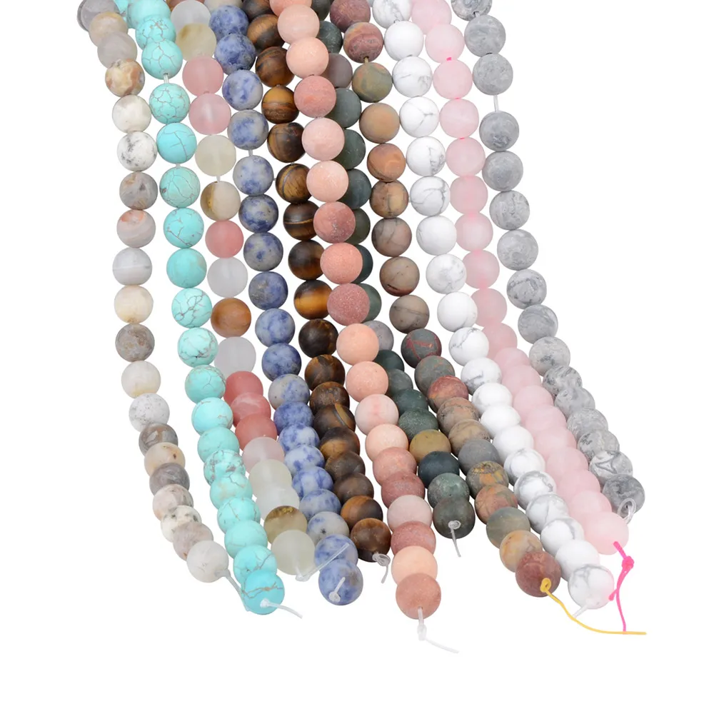 Polish Round Matte Frosted Tiger Eye Turquoises Natural Stone Beads Amazonite Watermelon Loose Beads for Bracelet Jewelry Making afbeelding