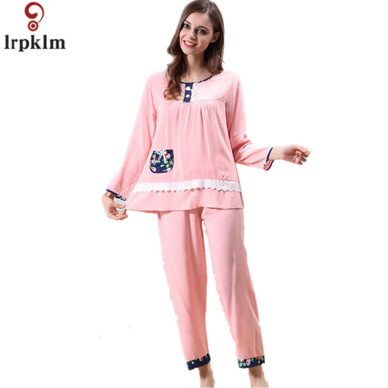 Pajamas For Women Pink Sleepwear O neck Casual Floral Print Small