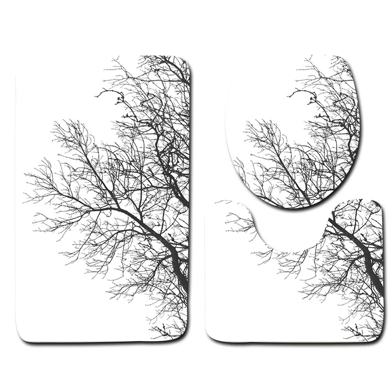 

Tree Branch 3pcs/set Bath Mat Classic Black and White Carpet Bathroom Rug 3D Toilet Mat Set Floor Blanket Christmas Gift Doormat